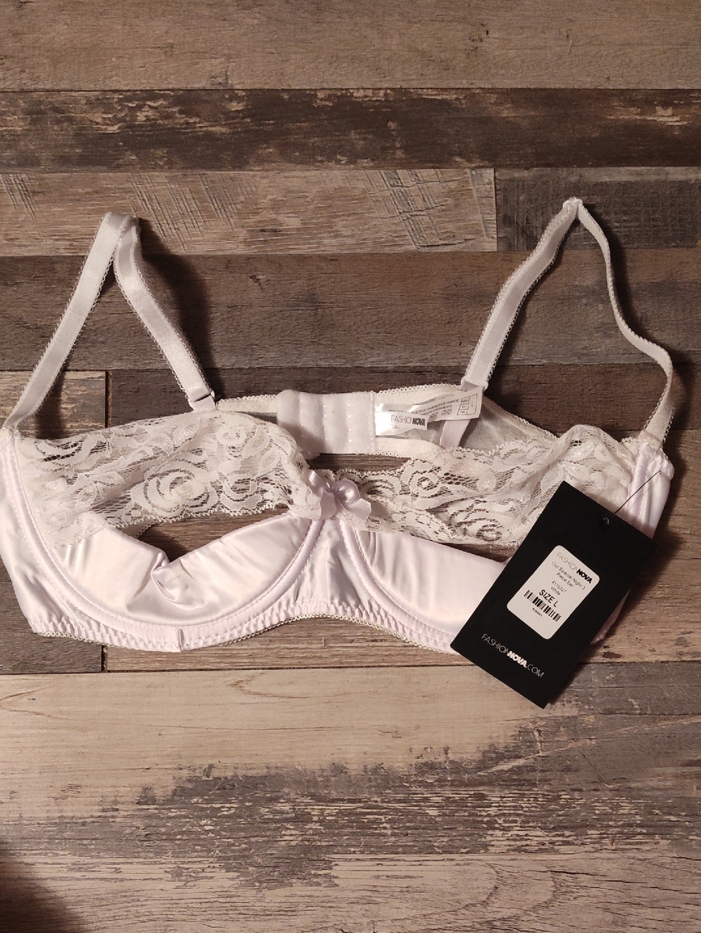 5/$25 SALE NWT Fashion Nova White Lace Size Large Balconette Underwire Bra